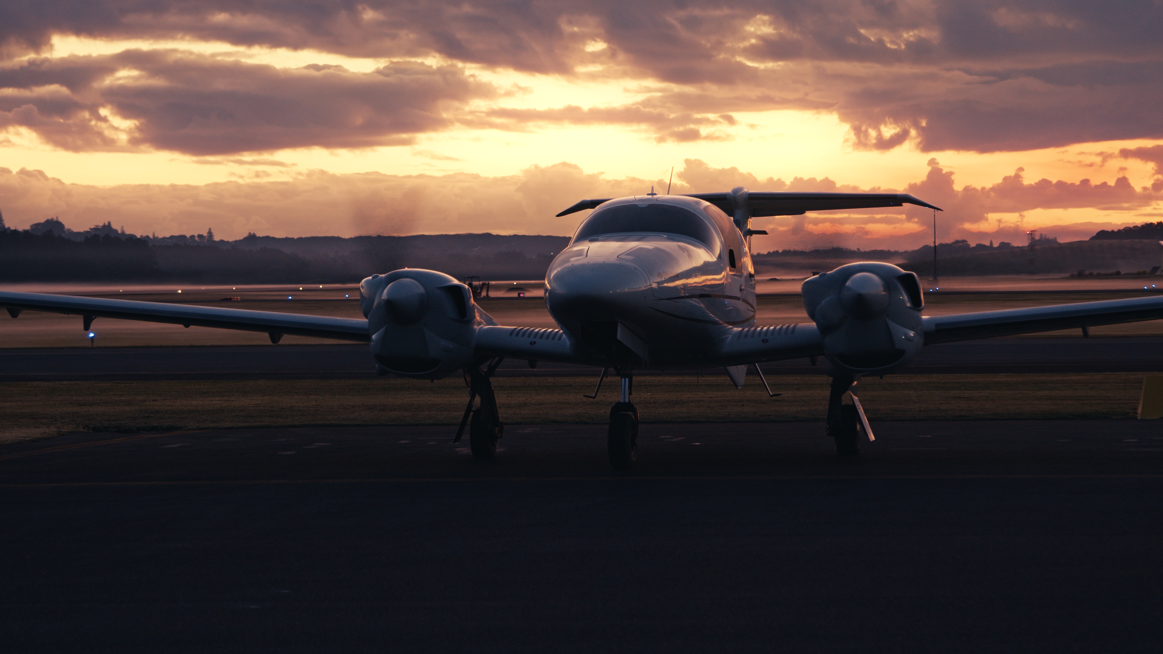 Aviation video production with aircraft on runway at sunset in Australia